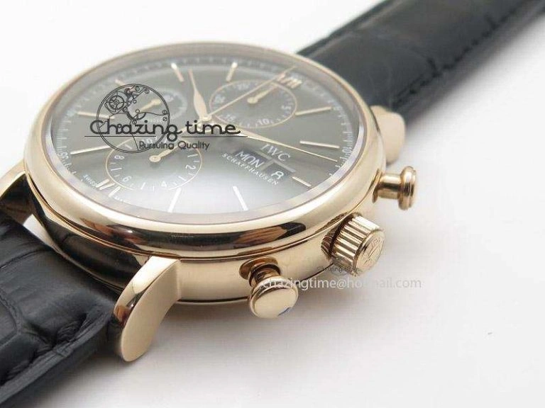 Portofino Chrono RG Black Dial on Black Leather Strap A7750