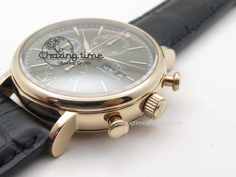 Portofino Chrono RG Black Dial on Black Leather Strap A7750