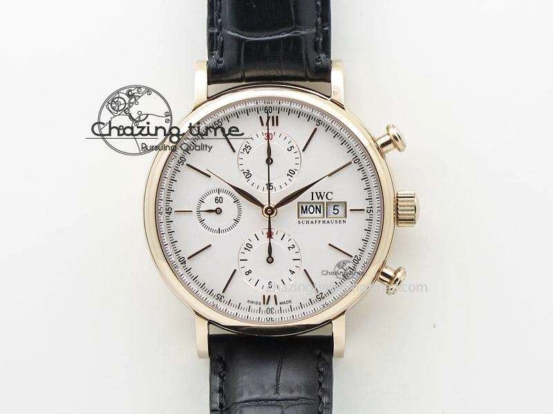 Portofino Chrono RG White Dial on Black Leather Strap A7750