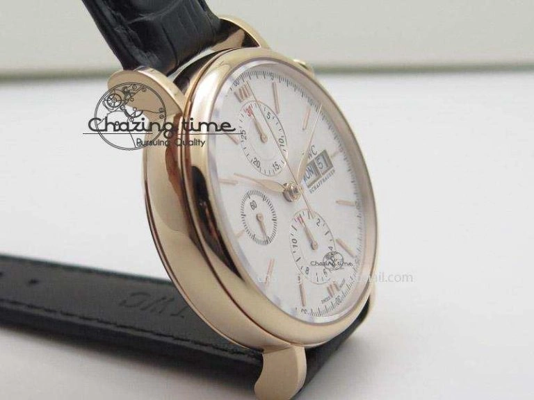 Portofino Chrono RG White Dial on Black Leather Strap A7750