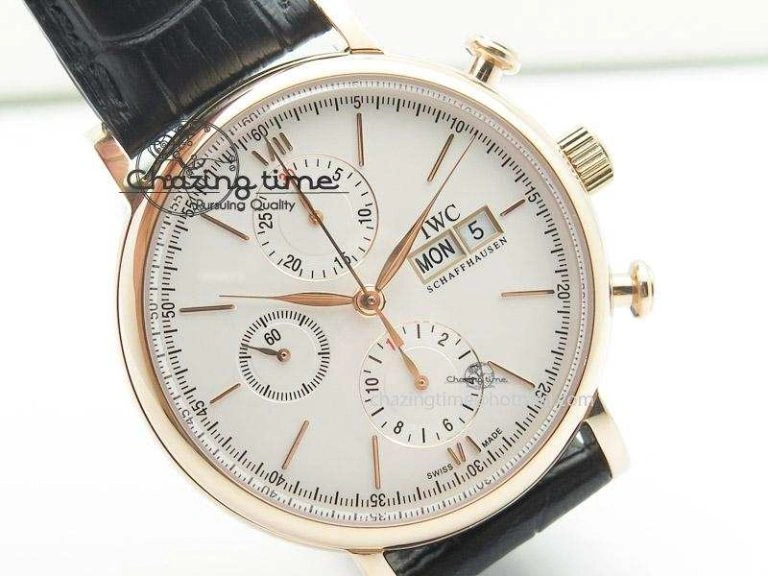 Portofino Chrono RG White Dial on Black Leather Strap A7750