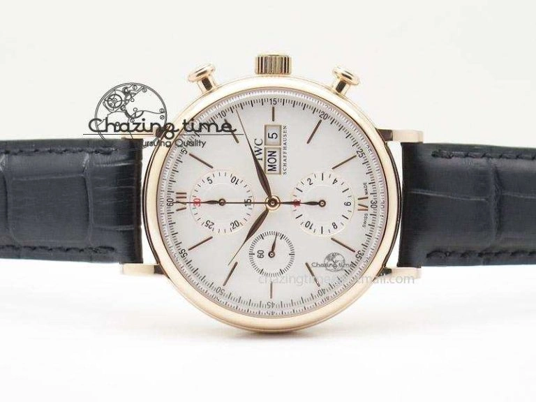 Portofino Chrono RG White Dial on Black Leather Strap A7750