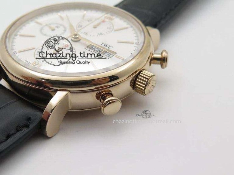 Portofino Chrono RG White Dial on Black Leather Strap A7750