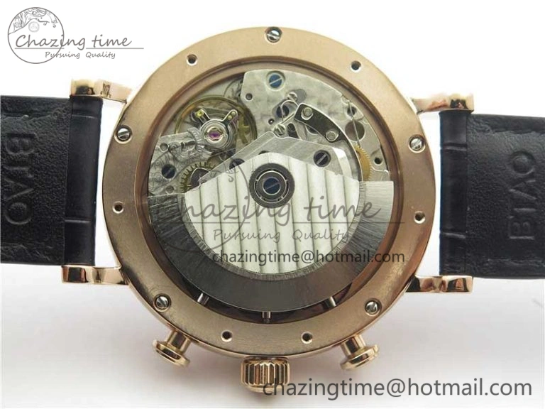 Portofino Chrono RG ZF 1:1 Best Edition Blue Dial Gold Markers on Black Leather Strap A7750