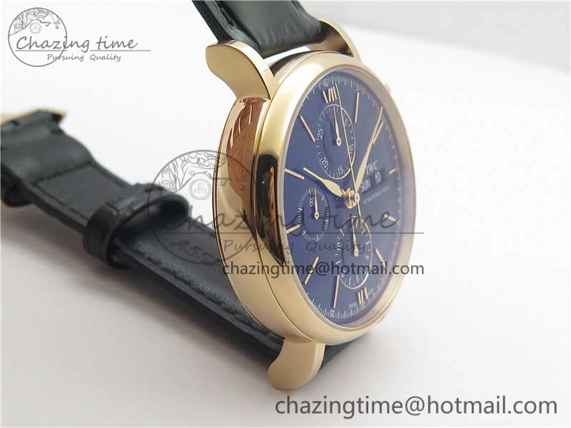 Portofino Chrono RG ZF 1:1 Best Edition Blue Dial Gold Markers on Black Leather Strap A7750