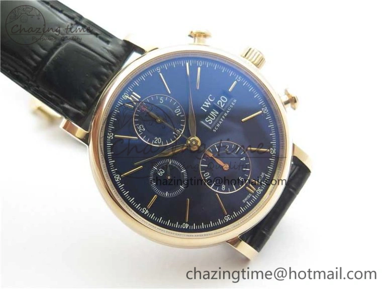Portofino Chrono RG ZF 1:1 Best Edition Blue Dial Gold Markers on Black Leather Strap A7750