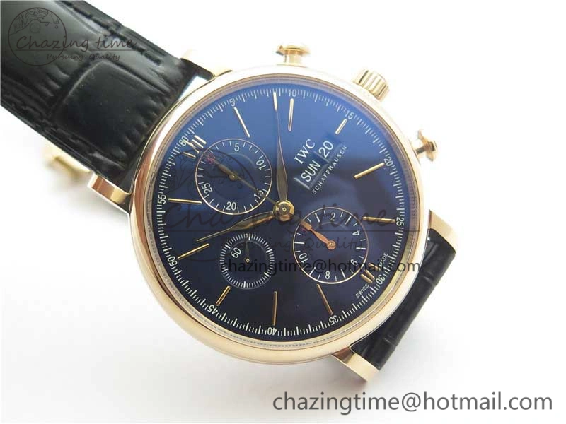 Portofino Chrono RG ZF 1:1 Best Edition Blue Dial Gold Markers on Black Leather Strap A7750