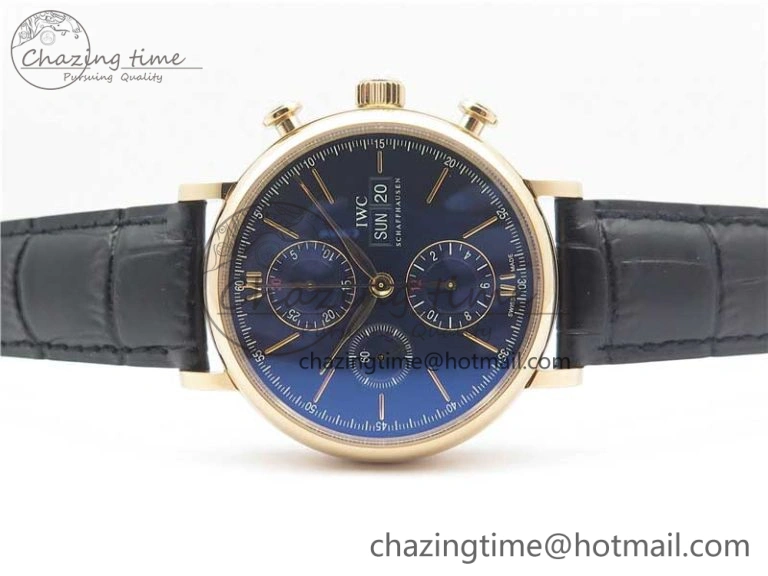 Portofino Chrono RG ZF 1:1 Best Edition Blue Dial Gold Markers on Black Leather Strap A7750
