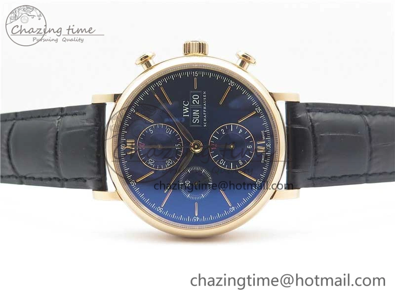 Portofino Chrono RG ZF 1:1 Best Edition Blue Dial Gold Markers on Black Leather Strap A7750