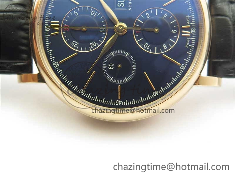 Portofino Chrono RG ZF 1:1 Best Edition Blue Dial Gold Markers on Black Leather Strap A7750
