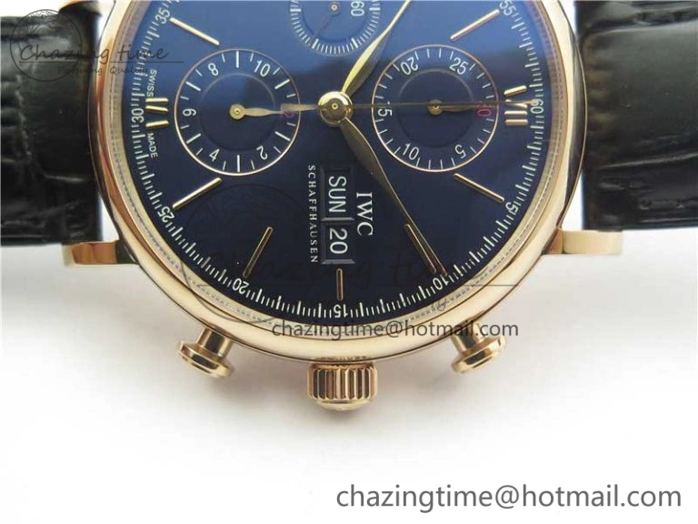 Portofino Chrono RG ZF 1:1 Best Edition Blue Dial Gold Markers on Black Leather Strap A7750