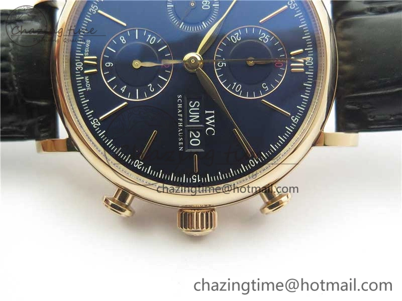 Portofino Chrono RG ZF 1:1 Best Edition Blue Dial Gold Markers on Black Leather Strap A7750