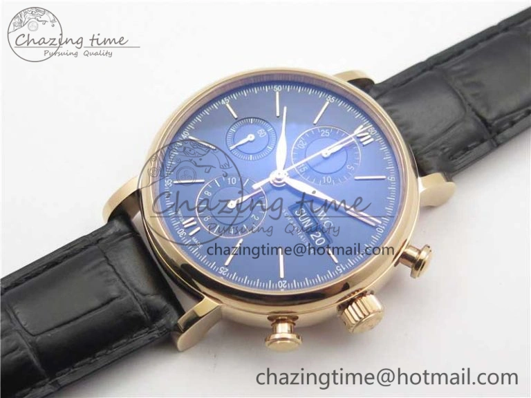 Portofino Chrono RG ZF 1:1 Best Edition Blue Dial Gold Markers on Black Leather Strap A7750