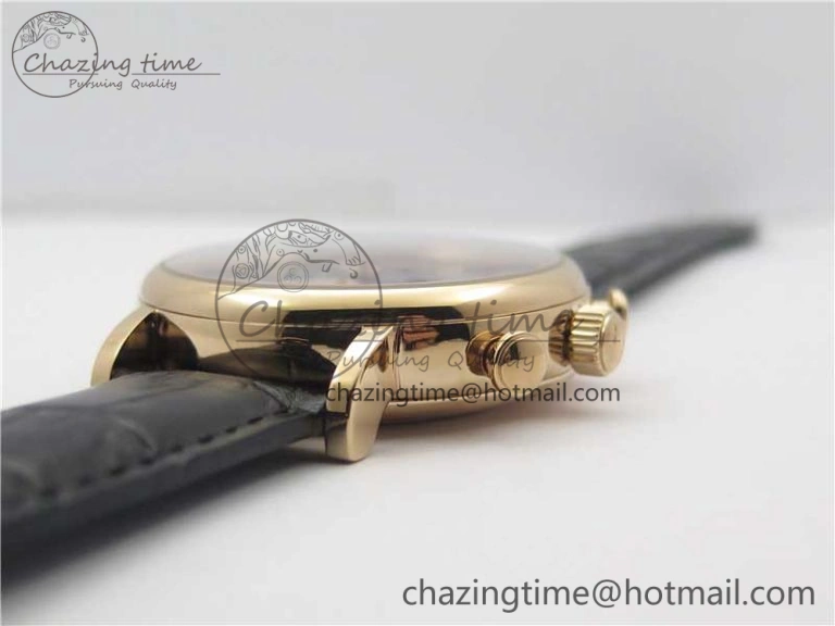 Portofino Chrono RG ZF 1:1 Best Edition Blue Dial Gold Markers on Black Leather Strap A7750