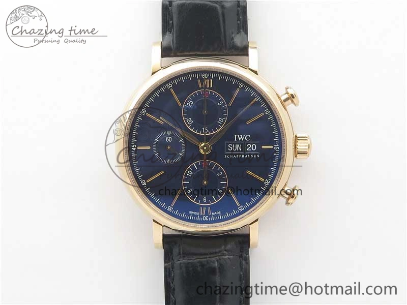 Portofino Chrono RG ZF 1:1 Best Edition Blue Dial Gold Markers on Black Leather Strap A7750