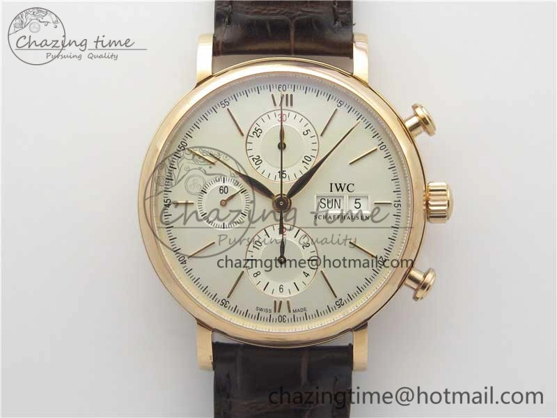 Portofino Chrono RG ZF 1:1 Best Edition White Dial on Brown Leather Strap A7750
