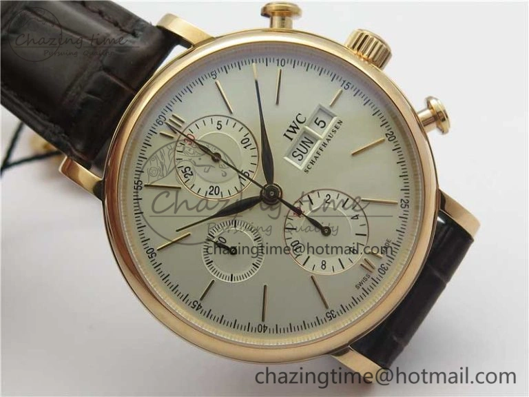 Portofino Chrono RG ZF 1:1 Best Edition White Dial on Brown Leather Strap A7750