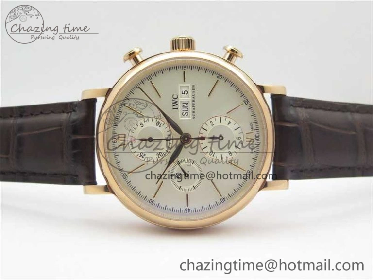 Portofino Chrono RG ZF 1:1 Best Edition White Dial on Brown Leather Strap A7750