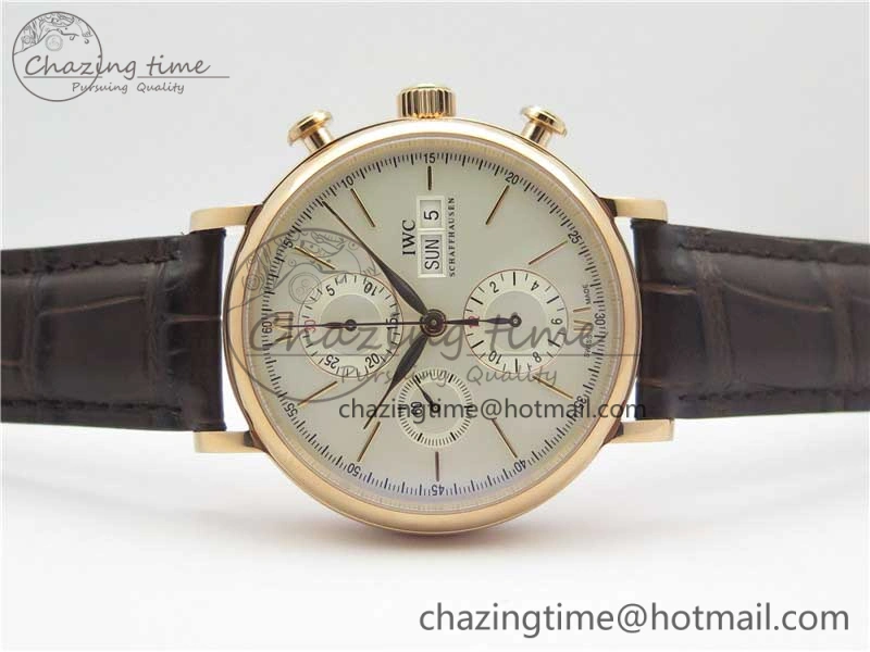 Portofino Chrono RG ZF 1:1 Best Edition White Dial on Brown Leather Strap A7750