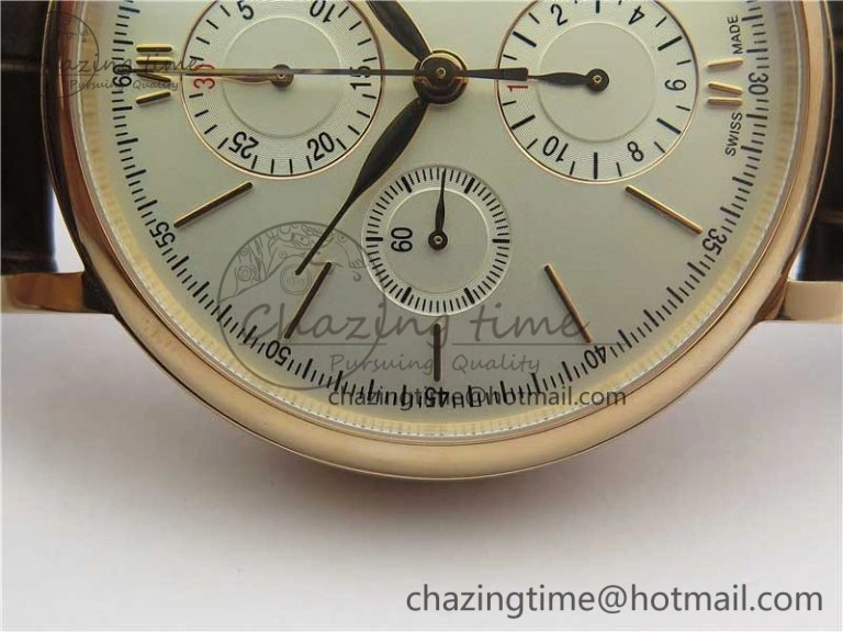 Portofino Chrono RG ZF 1:1 Best Edition White Dial on Brown Leather Strap A7750