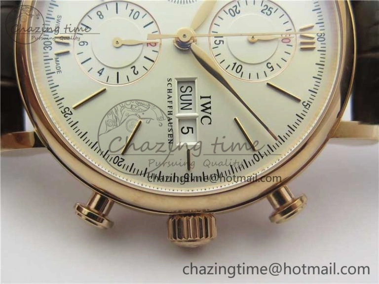 Portofino Chrono RG ZF 1:1 Best Edition White Dial on Brown Leather Strap A7750