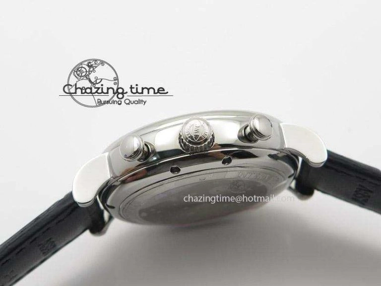 Portofino Chrono SS Black Dial on Black Leather Strap A7750