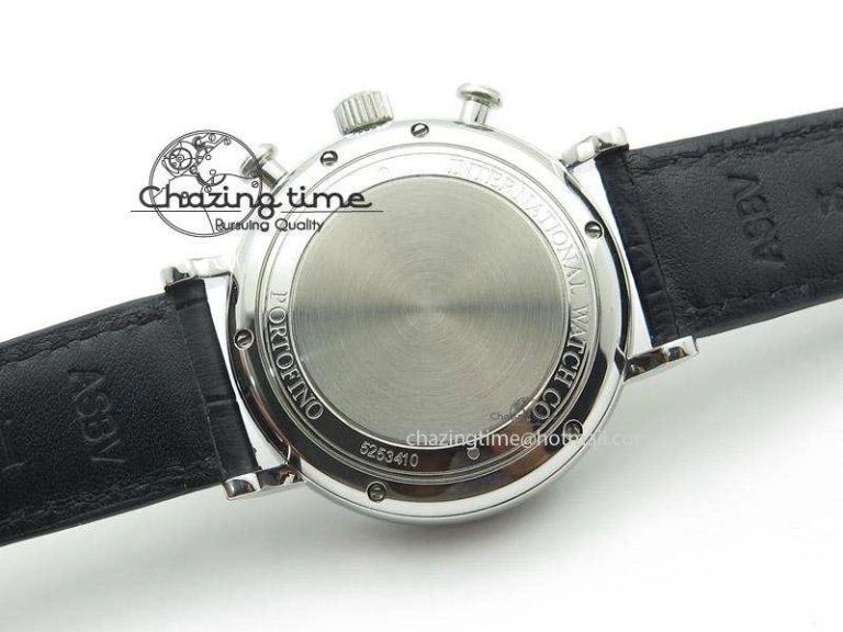 Portofino Chrono SS Black Dial on Black Leather Strap A7750
