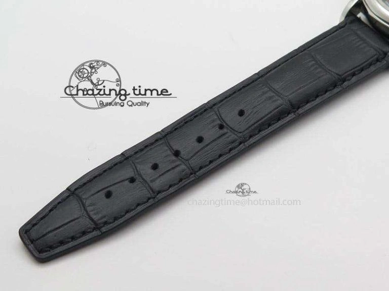 Portofino Chrono SS Black Dial on Black Leather Strap A7750