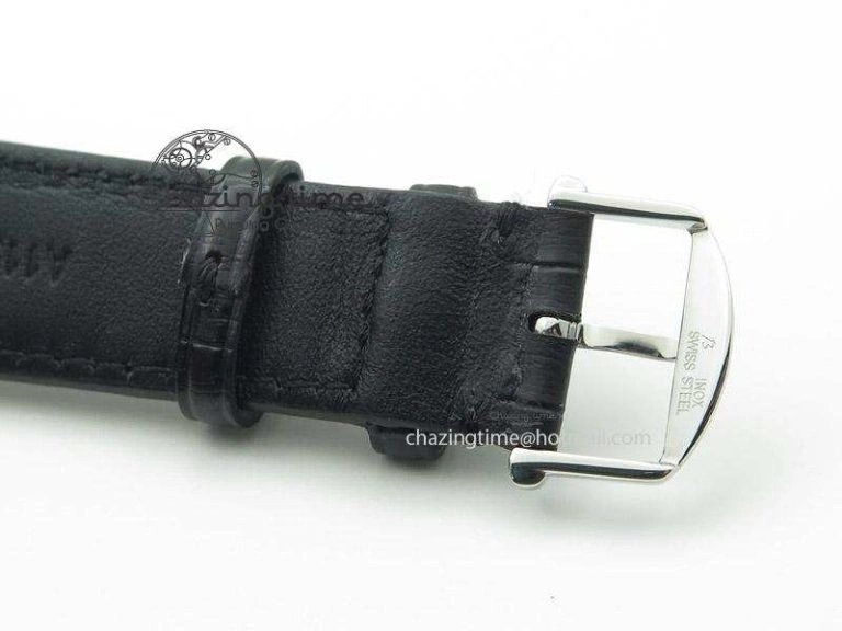 Portofino Chrono SS Black Dial on Black Leather Strap A7750