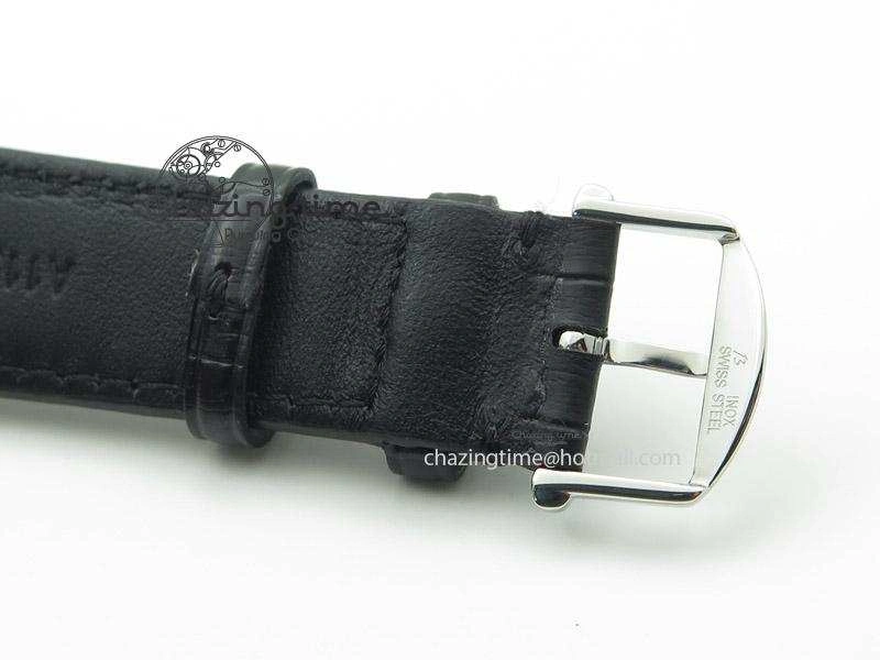 Portofino Chrono SS Black Dial on Black Leather Strap A7750
