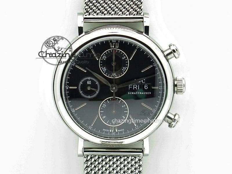 Portofino Chrono SS Black Dial on SS Mesh Bracelet A7750