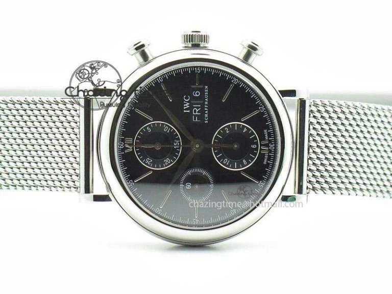 Portofino Chrono SS Black Dial on SS Mesh Bracelet A7750