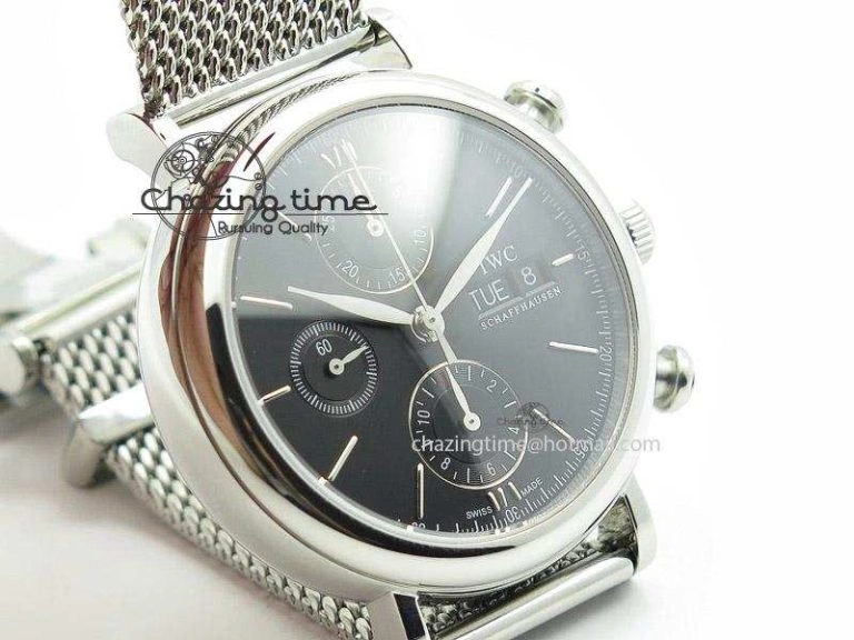 Portofino Chrono SS Black Dial on SS Mesh Bracelet A7750