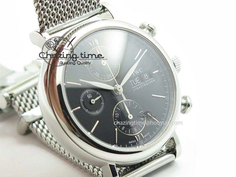Portofino Chrono SS Black Dial on SS Mesh Bracelet A7750