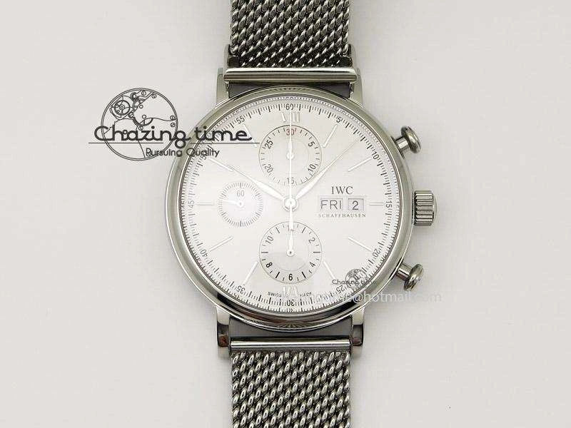 Portofino Chrono SS White Dial on SS Mesh Bracelet A7750
