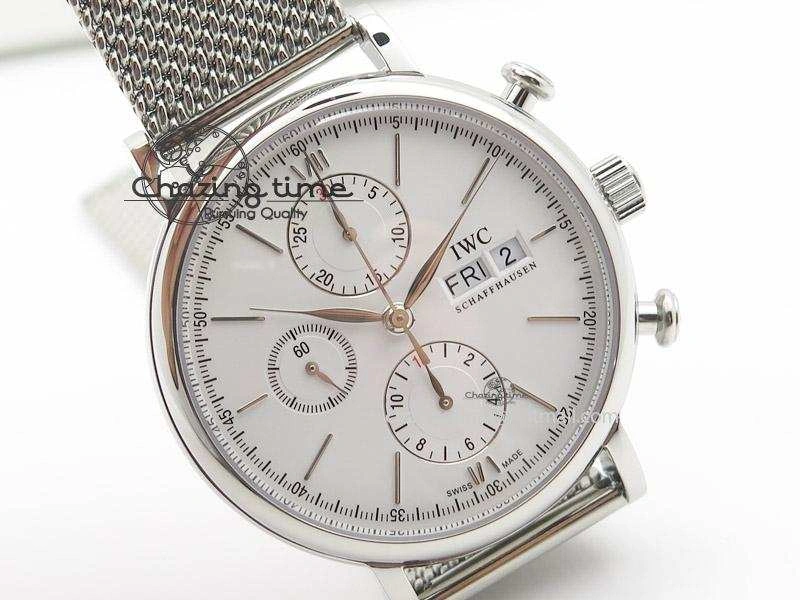 Portofino Chrono SS White Dial on SS Mesh Bracelet A7750