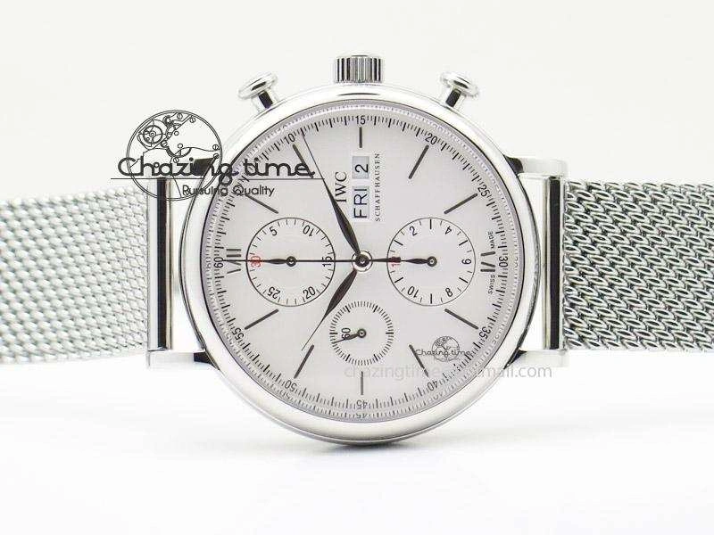 Portofino Chrono SS White Dial on SS Mesh Bracelet A7750