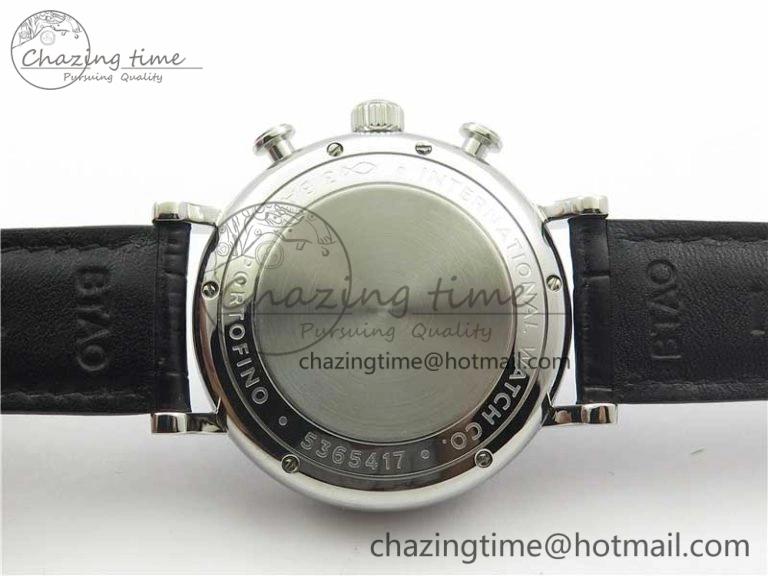 Portofino Chrono SS ZF 1:1 Best Edition Blue Dial Gold Markers on Black Leather Strap A7750