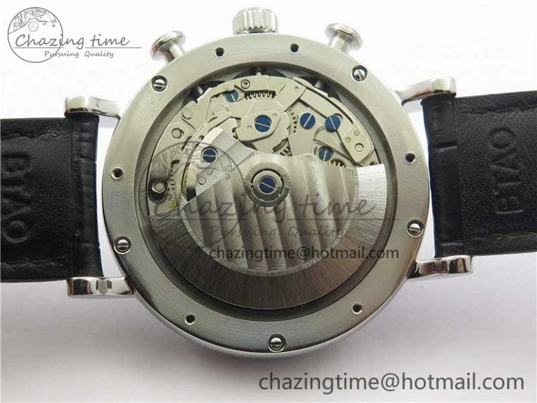 Portofino Chrono SS ZF 1:1 Best Edition Blue Dial Gold Markers on Black Leather Strap A7750