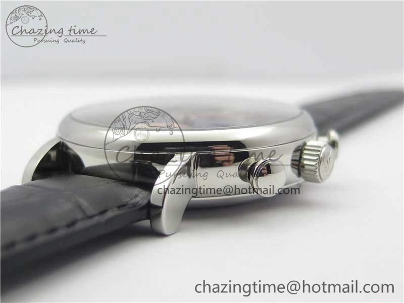 Portofino Chrono SS ZF 1:1 Best Edition Blue Dial Gold Markers on Black Leather Strap A7750