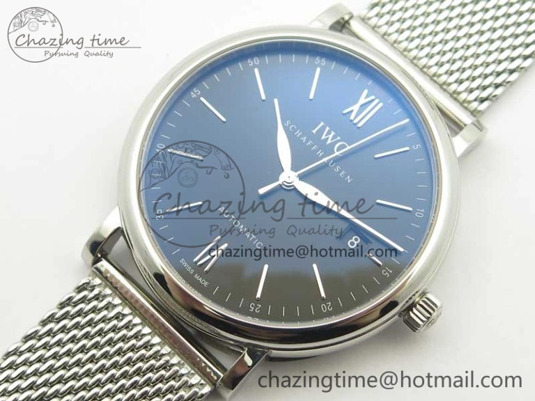 Portofino IW356501 SS V3 MK 1:1 Best Edition Black Dial On SS Mesh Bracelet MIYOTA 9015