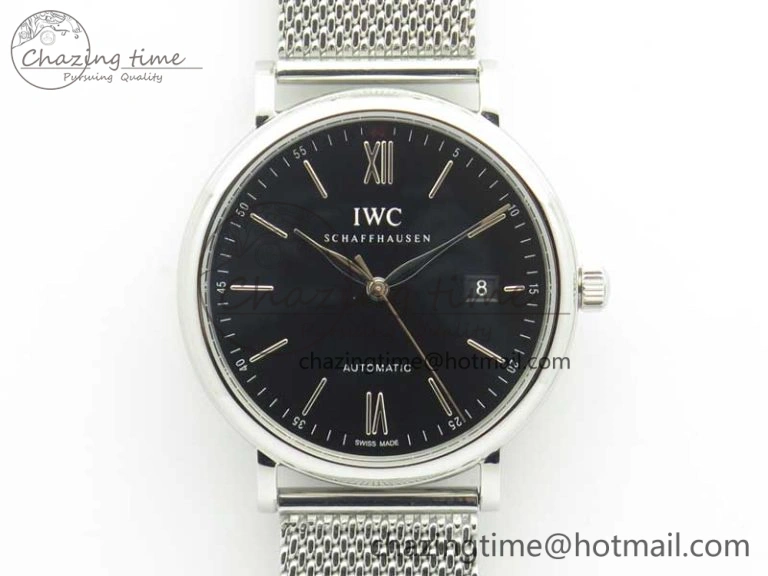 Portofino IW356501 SS V3 MK 1:1 Best Edition Black Dial On SS Mesh Bracelet MIYOTA 9015