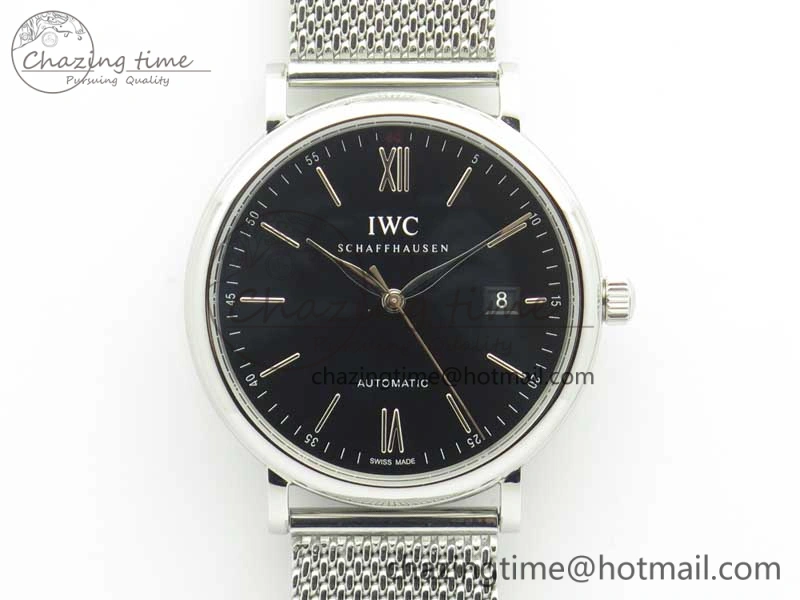 Portofino IW356501 SS V3 MK 1:1 Best Edition Black Dial On SS Mesh Bracelet MIYOTA 9015