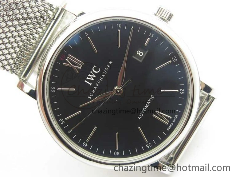 Portofino IW356501 SS V3 MK 1:1 Best Edition Black Dial On SS Mesh Bracelet MIYOTA 9015