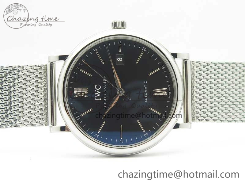 Portofino IW356501 SS V3 MK 1:1 Best Edition Black Dial On SS Mesh Bracelet MIYOTA 9015