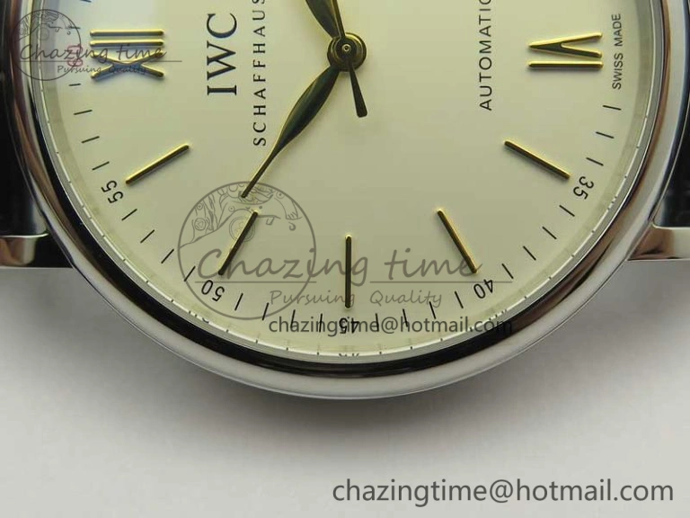 Portofino IW356501 SS V3 MK 1:1 Best Edition White Dial Gold Markers On Black Leather Strap MIYOTA 9015