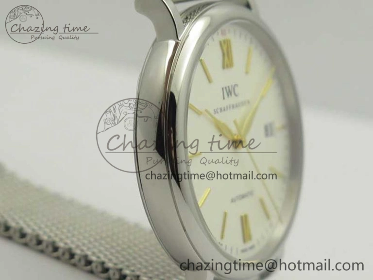 Portofino IW356501 SS V3 MK 1:1 Best Edition White Dial Gold Markers On SS Mesh Bracelet MIYOTA 9015