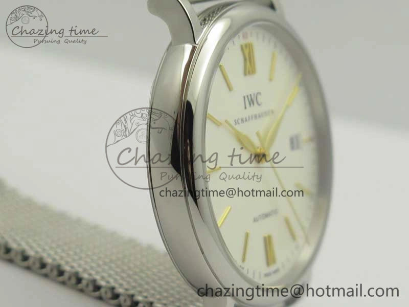 Portofino IW356501 SS V3 MK 1:1 Best Edition White Dial Gold Markers On SS Mesh Bracelet MIYOTA 9015