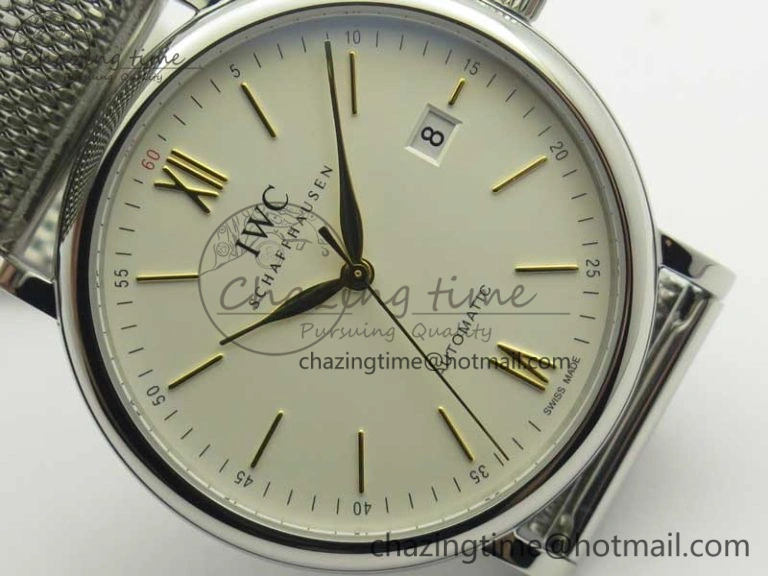 Portofino IW356501 SS V3 MK 1:1 Best Edition White Dial Gold Markers On SS Mesh Bracelet MIYOTA 9015