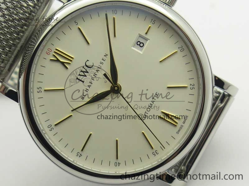 Portofino IW356501 SS V3 MK 1:1 Best Edition White Dial Gold Markers On SS Mesh Bracelet MIYOTA 9015